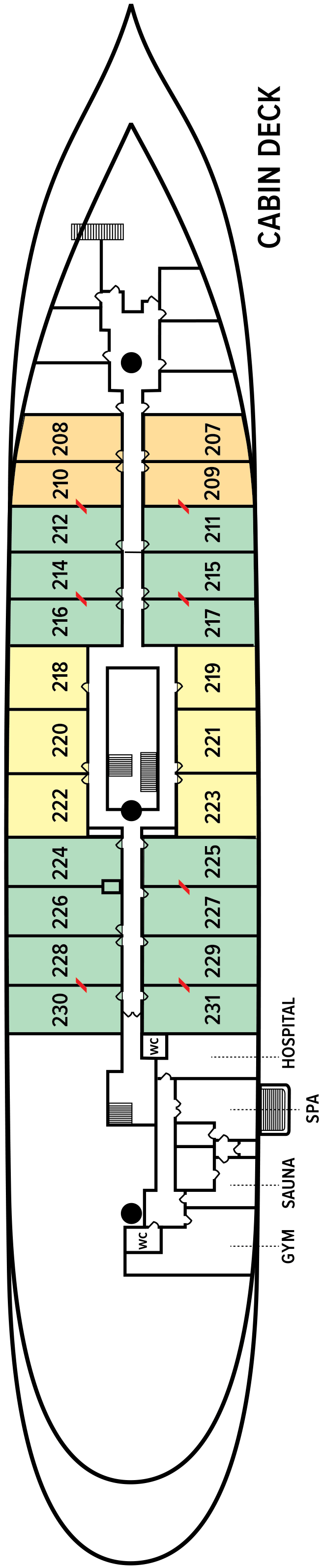 Sea Cloud II deck plan — Cabin Deck