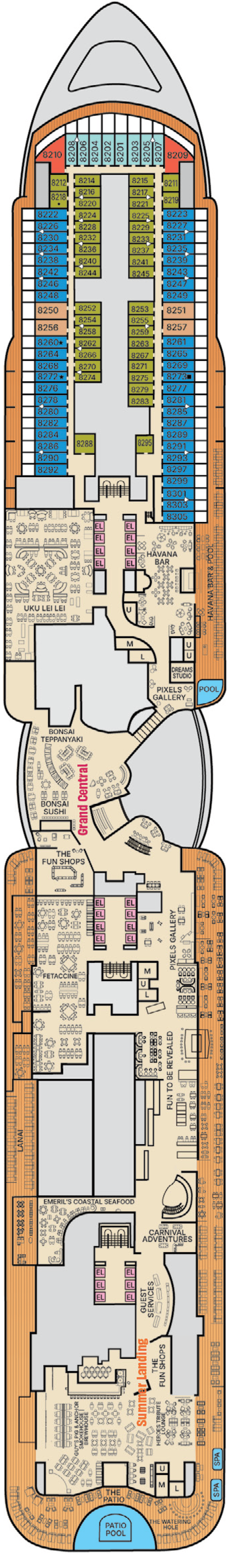 Carnival Tropicale deck plan — Deck 8