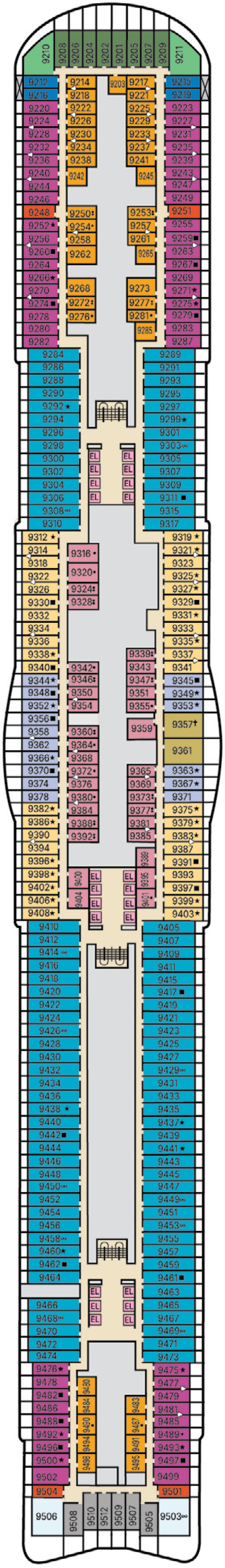 Carnival Tropicale deck plan — Deck 9