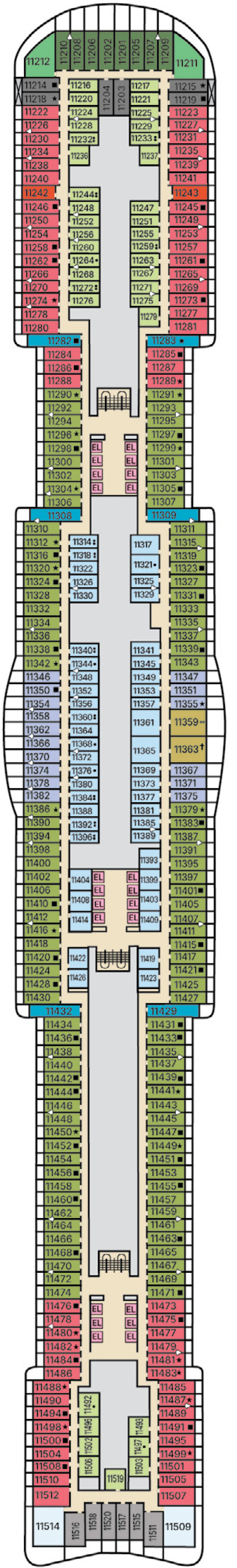 Carnival Tropicale deck plan — Deck 11