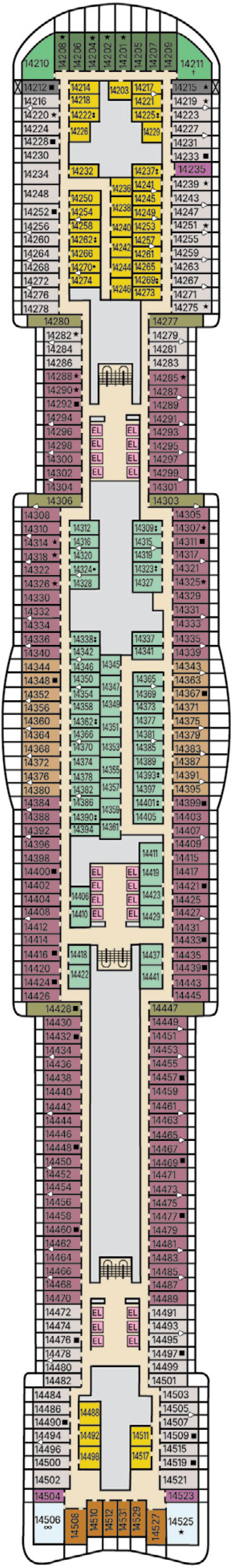 Carnival Tropicale deck plan — Deck 14