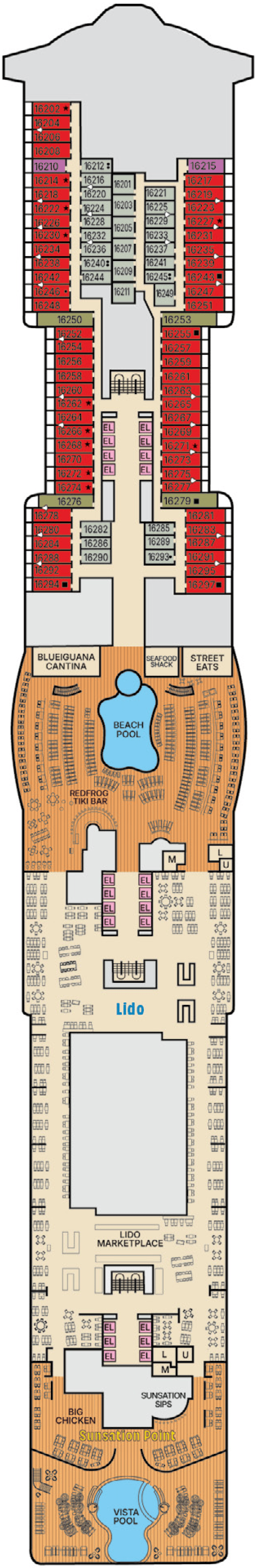 Carnival Tropicale deck plan — Deck 16