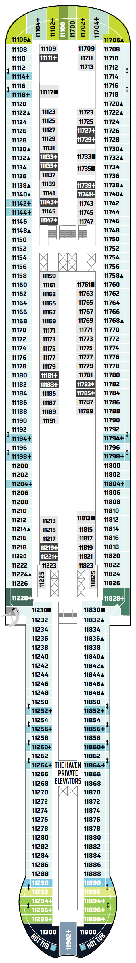 Norwegian Bella deck plan — Deck 11