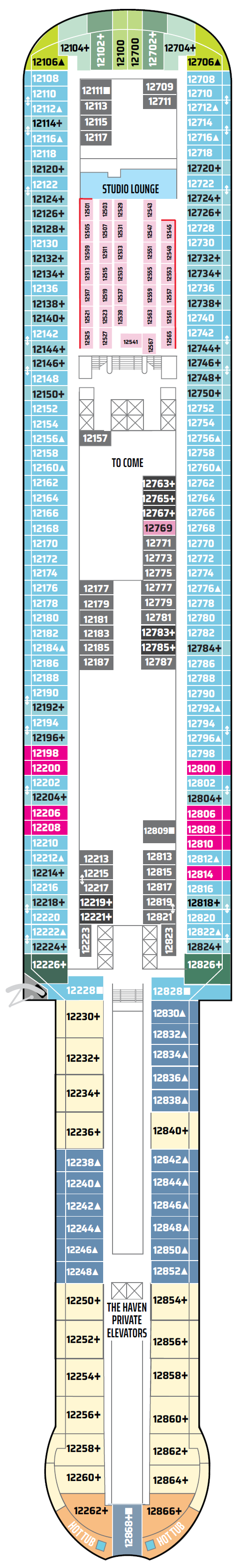 Norwegian Bella deck plan — Deck 12