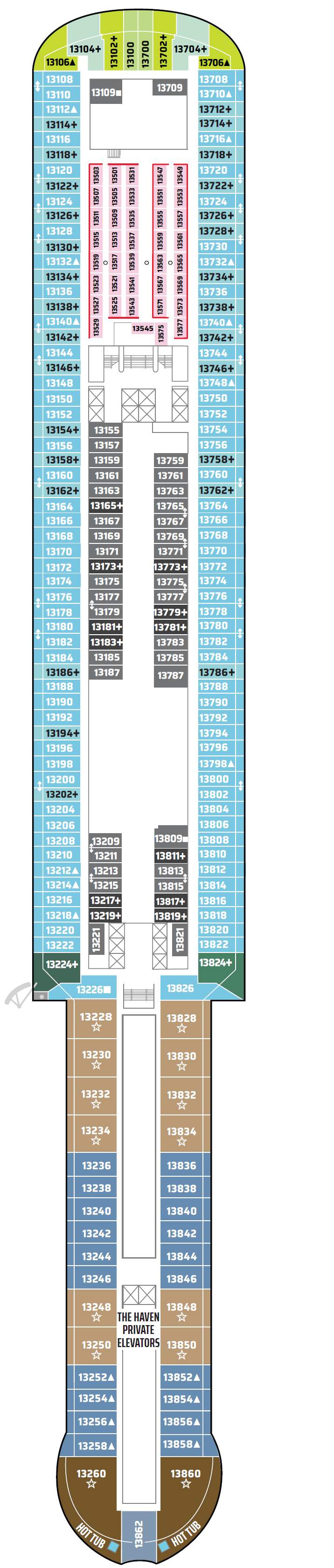 Norwegian Bella deck plan — Deck 13
