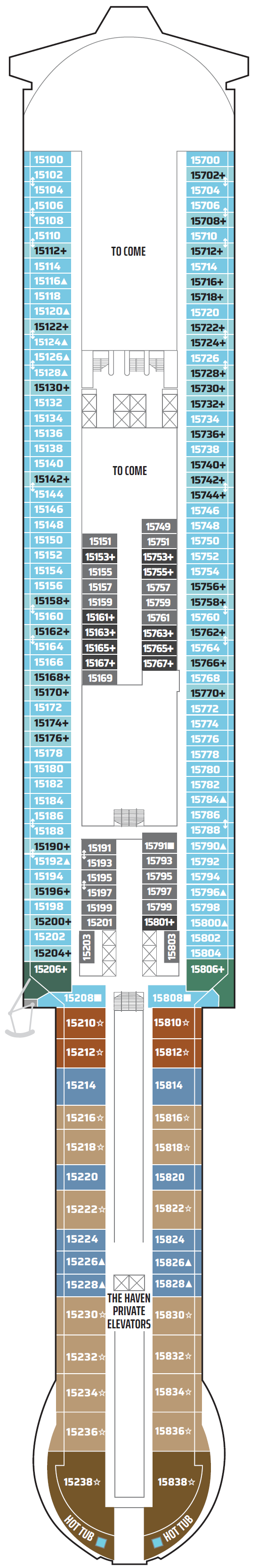 Norwegian Bella deck plan — Deck 15