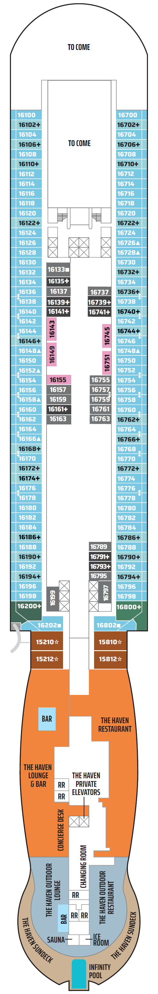 Norwegian Bella deck plan — Deck 16