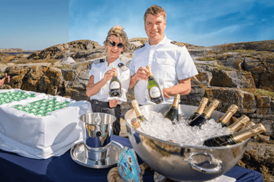 barbecued fish and chilled drinks