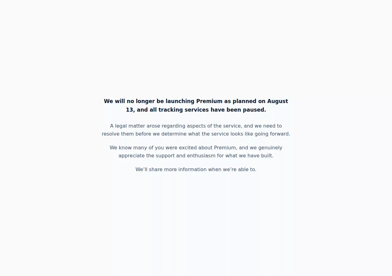 Royal Price Tracker's public service-pause notice
